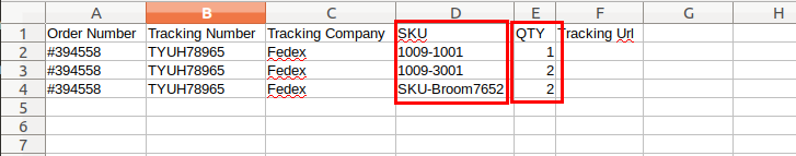 CSV with same tracking numbers