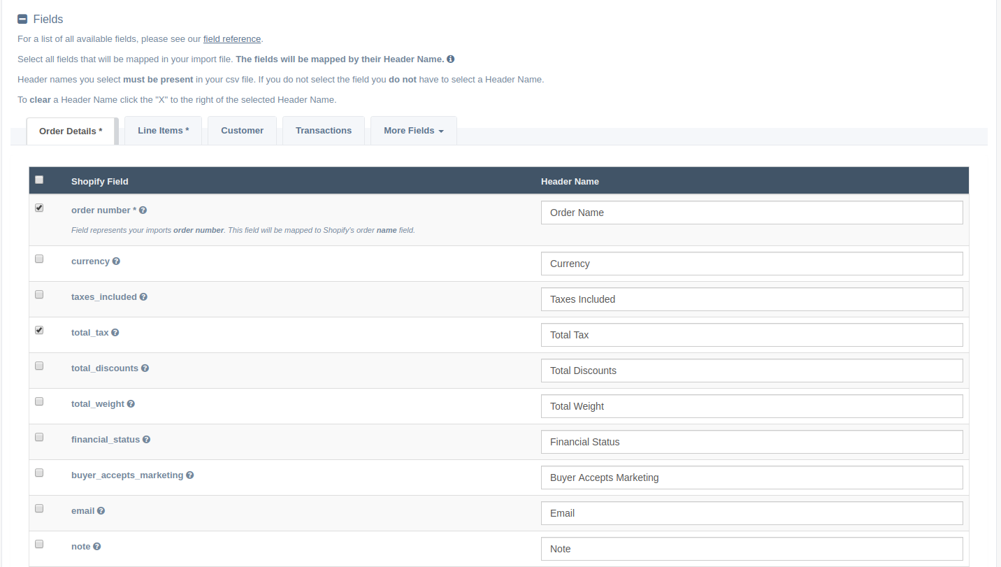 Data Mapping Fields