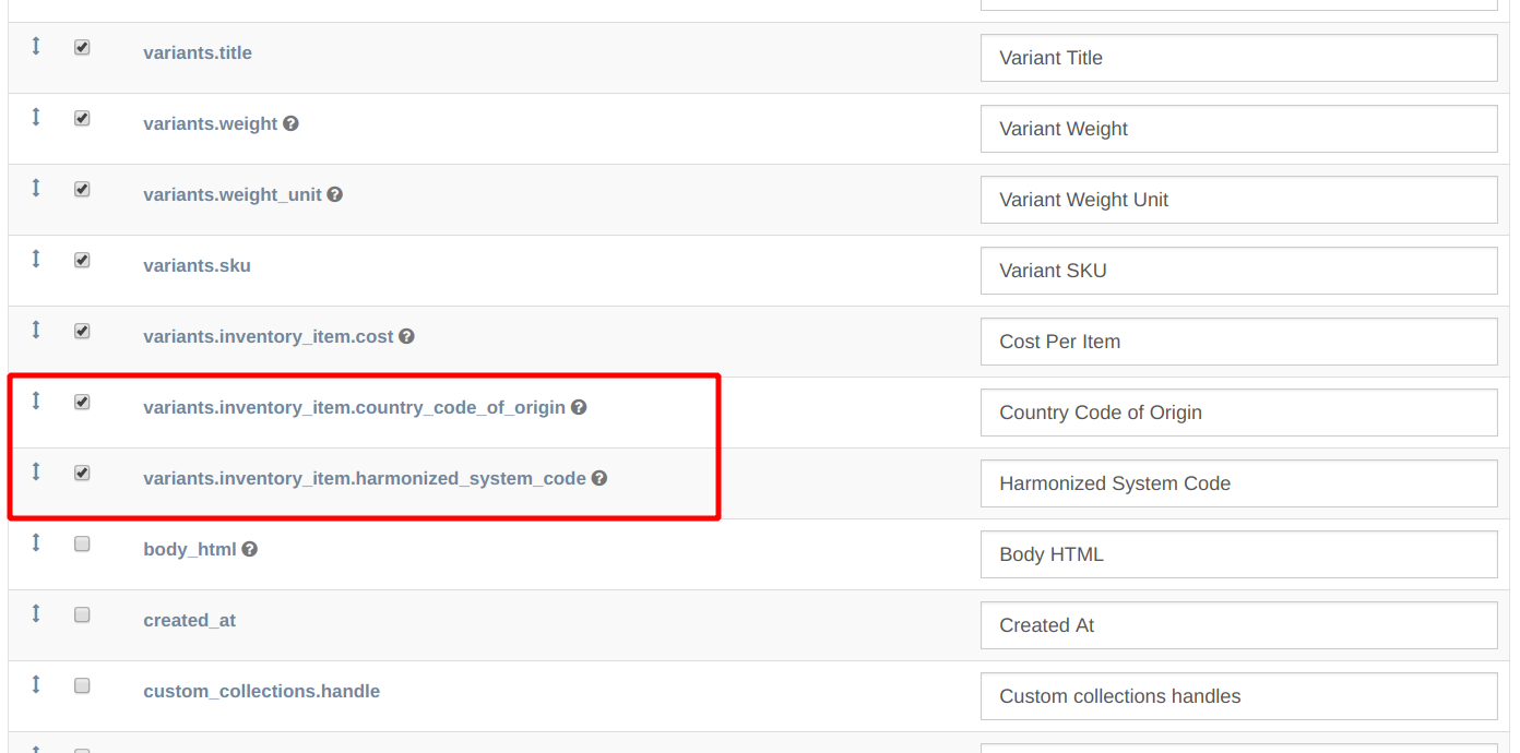 EZ Exporter - Variant Inventory Item - Customs Data