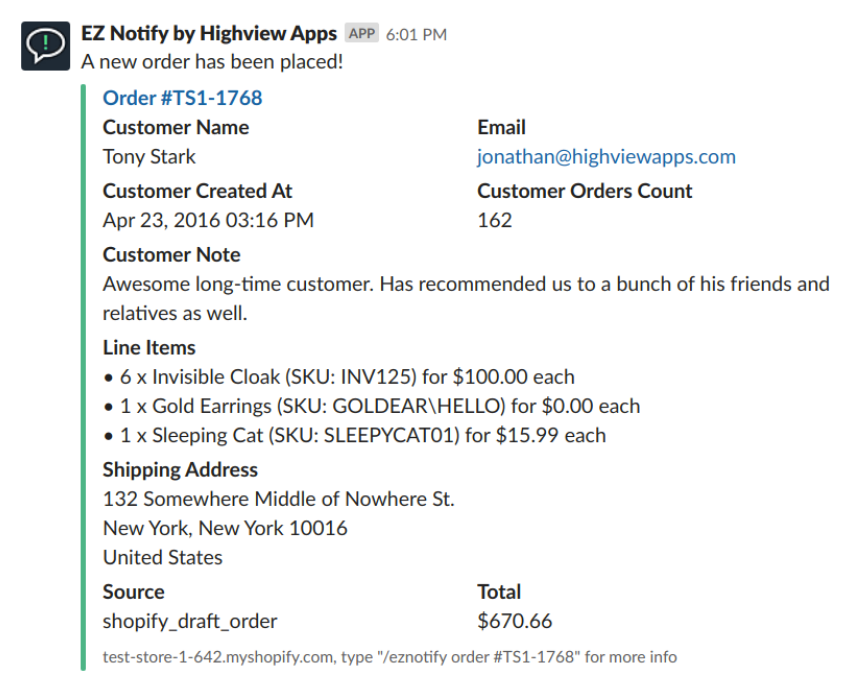 EZ Notify for Shopify - Slack Notification