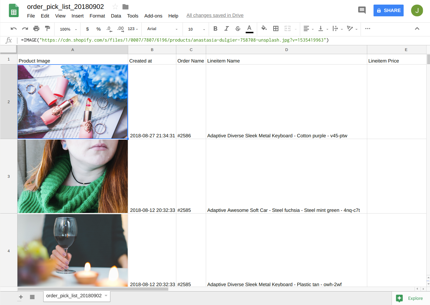 Google Sheets - Shopify CSV Order Picking List with Images